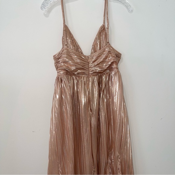 Sabina Musayev Franny Deep-V Satin A-Line Rose Gold midi Dress - Picture 8 of 11